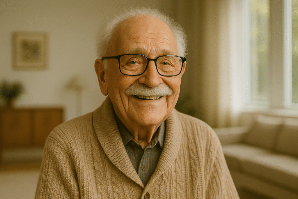 AI PHOTOS-SMILING 100 YEAR OLD IN CASUAL CLOTHING